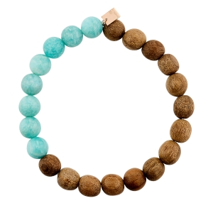 bracelet or rose 18 carats, amazonite et bois<br>by Ginette NY