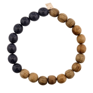 bracelet or rose 18 carats, blue sand stone et bois<br>by Ginette NY
