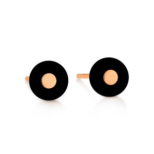 18 karat rose gold studs and onyx<br>by Ginette NY