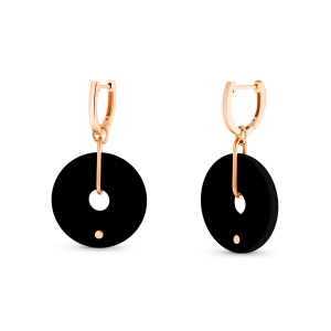 18 karat rose gold hoops and onyx<br>by Ginette NY