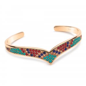 bracelet or rose 18 carats avec lapis, turquoise, jaspe rouge, aventurine pêche by Ginette NY