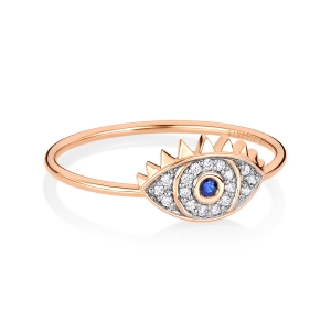 18 carat rose gold ring sapphire and diamonds<br>by Ginette NY
