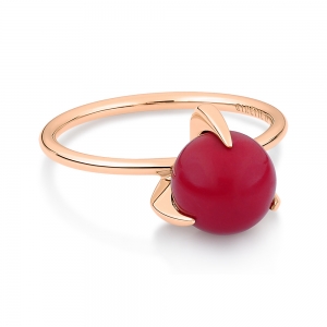 bague or rose 18 carats et corail rouge<br>by Ginette NY