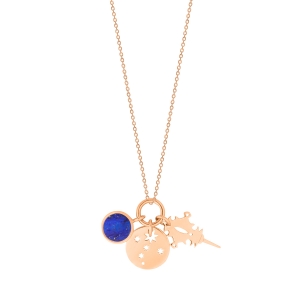 18 karat rose gold necklace and lapis, 3 charms<br>by Ginette NY