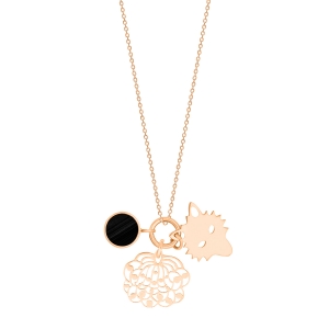 collier or rose 18 carats et onyx, 3 charms<br>by Ginette NY