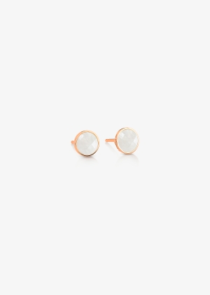 boucles d'oreilles or rose 18 carats et pierre de lune blanche facettée<br>by Ginette NY