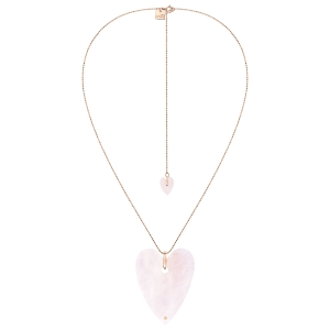 Collier or rose 18 carats et quartz rose, 50 cm