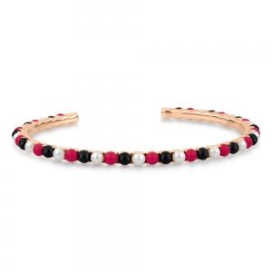 bracelet or rose 18 carats, pearl, black onyx and red coral<br>by Ginette NY