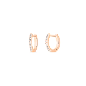 18 karat rose gold mini hoops and diamonds<br>by Ginette NY