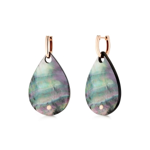 18 karat rose gold hoops and black mother-of-pearl<br>by Ginette NY