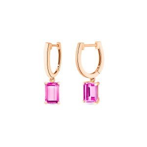 18 karat rose gold hoops and pink topaz<br>by Ginette NY