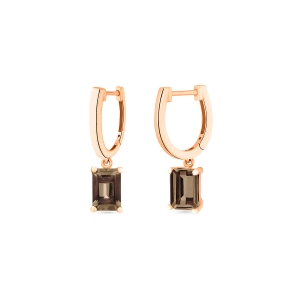 18 karat rose gold hoops and smoky quartz<br>by Ginette NY
