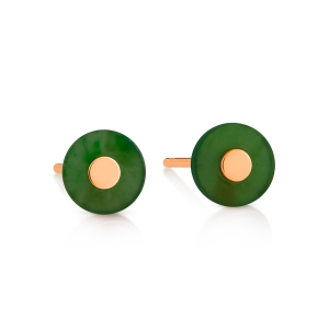 18 karat rose gold studs and jade<br>by Ginette NY