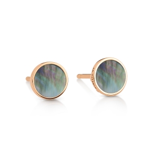18 karat rose gold studs and black mother-of-pearl<br>by Ginette NY