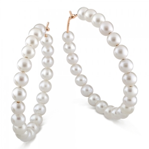 18 carat rose gold hoops and pearls <br>by Ginette NY