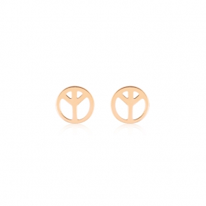 18 karat rose gold peace & love studs<br>by Ginette NY