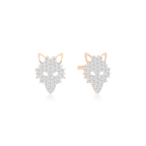 18 karat rose gold wolf studs and diamonds<br>by Ginette NY