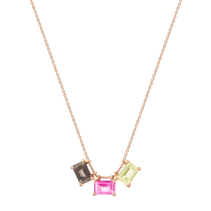 18 karat rose gold necklace smoky quartz, pink topaz and lemon quartz<br>by Ginette NY