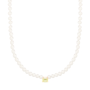 18 karat rose gold necklace pearls and lemon quartz<br>by Ginette NY