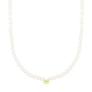 18 karat rose gold necklace pearls and lemon quartz<br>by Ginette NY