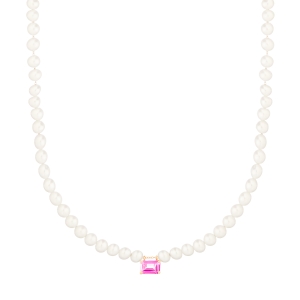 collier or rose 18 carats perles d'eau douce et topaze rose<br>by Ginette NY