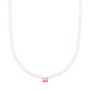 18 karat rose gold necklace pearls and pink topaz<br>by Ginette NY