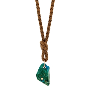 18 karat rose gold necklace, chrysocolle and suede cord<br>by Ginette NY