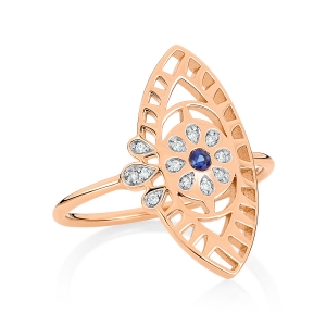 18 carat rose gold ring sapphire and diamonds<br>by Ginette NY