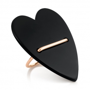 bague or rose 18 carats et onyx noir<br>by Ginette NY
