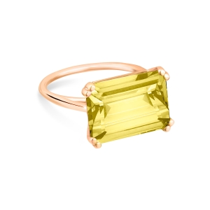 18 karat rose gold ring and lemon quartz<br>by Ginette NY