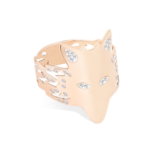 18 karat rose gold wolf ring and diamonds<br>by Ginette NY