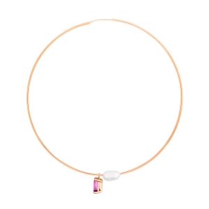 créole solo or rose 18 carats perle et topaze rose<br>by Ginette NY