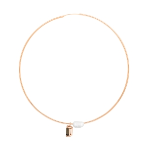 18 karat rose gold solo hoop pearl and smoky quartz<br>by Ginette NY