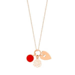 collier or rose 18 carats et corail, 3 charms<br>by Ginette NY