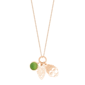 collier or rose 18 carats et jade, 3 charms<br>by Ginette NY