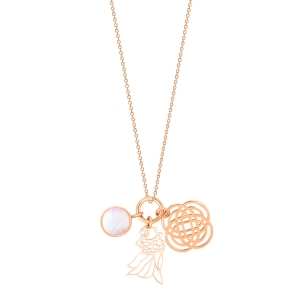 18 karat rose gold necklace and pink mother-of-pearl, 3 charms<br>by Ginette NY