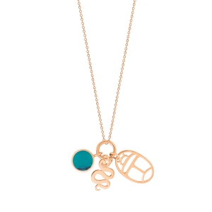 collier or rose 18 carats et turquoise, 3 charms<br>by Ginette NY