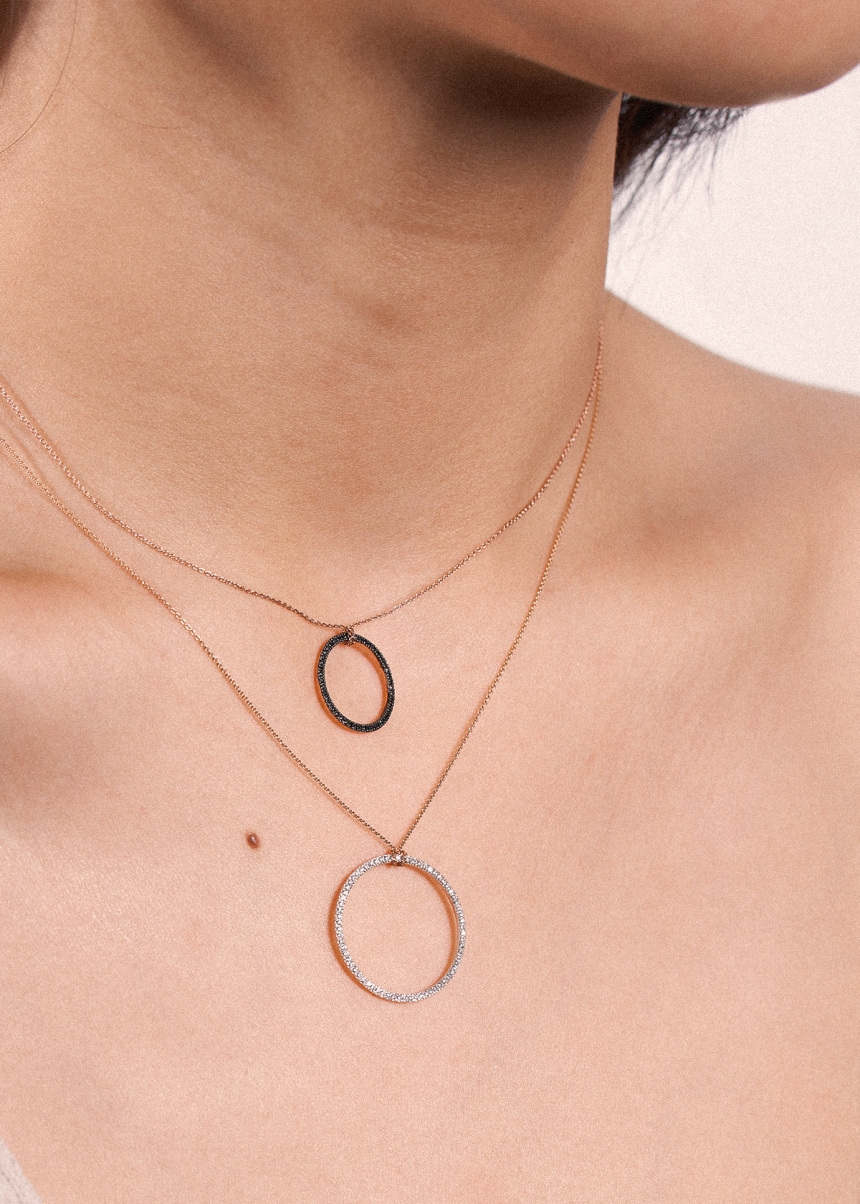 mini black diamond circle on chain
