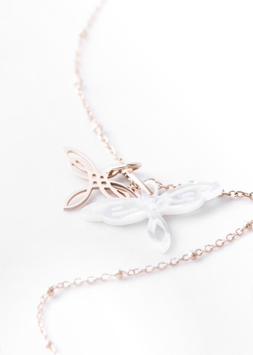 white mop dragonfly charm