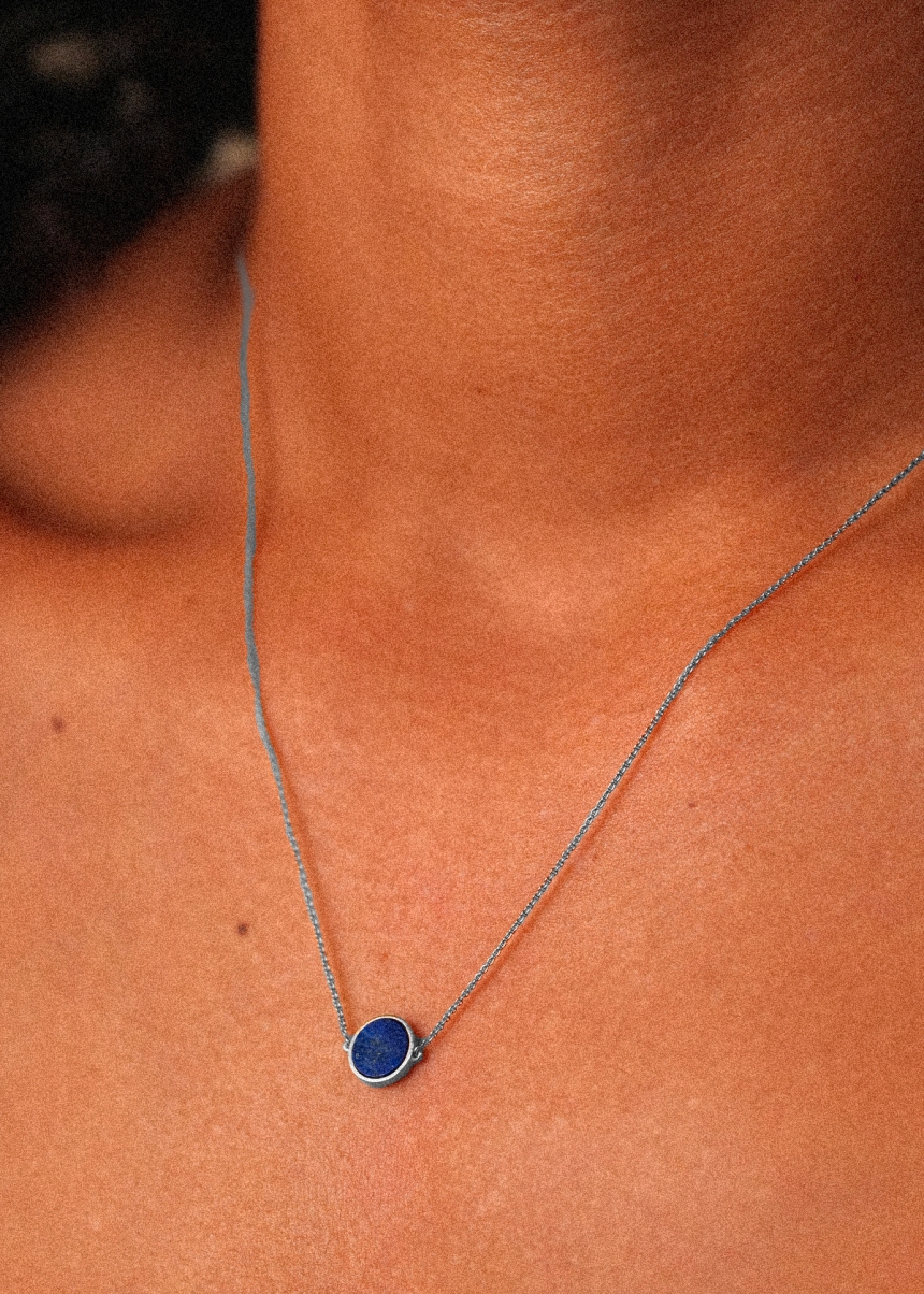 mini ever lapis white gold disc necklace