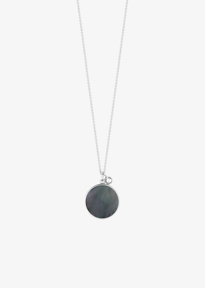 ever black MOP white gold disc on chain