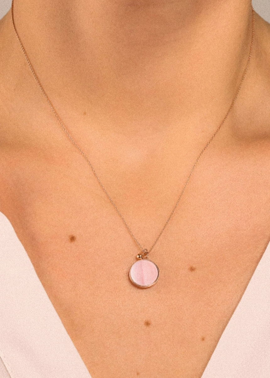 ever pink MOP disc on chain