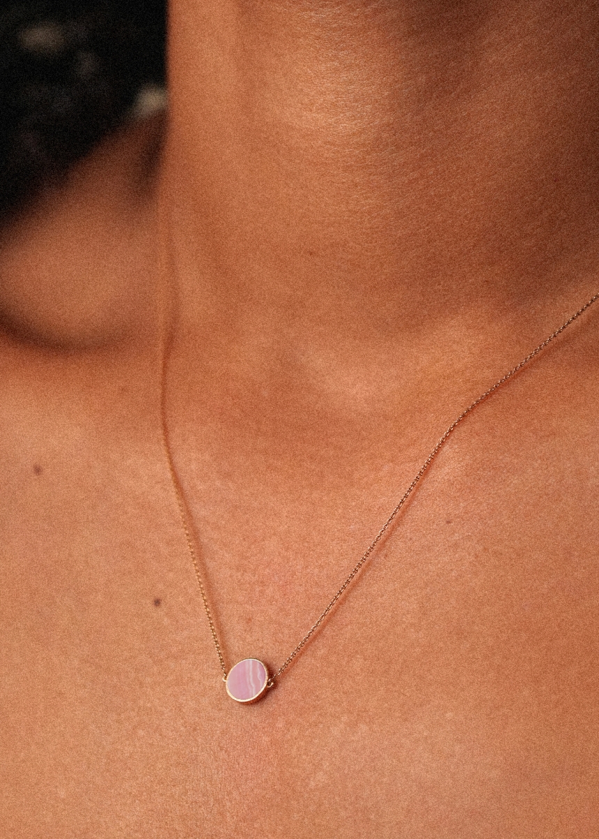 mini ever rhodochrosite disc necklace