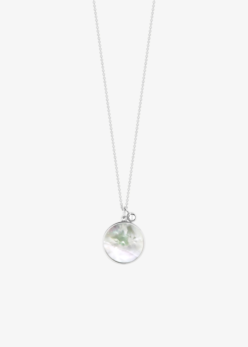 ever white MOP white gold disc on chain