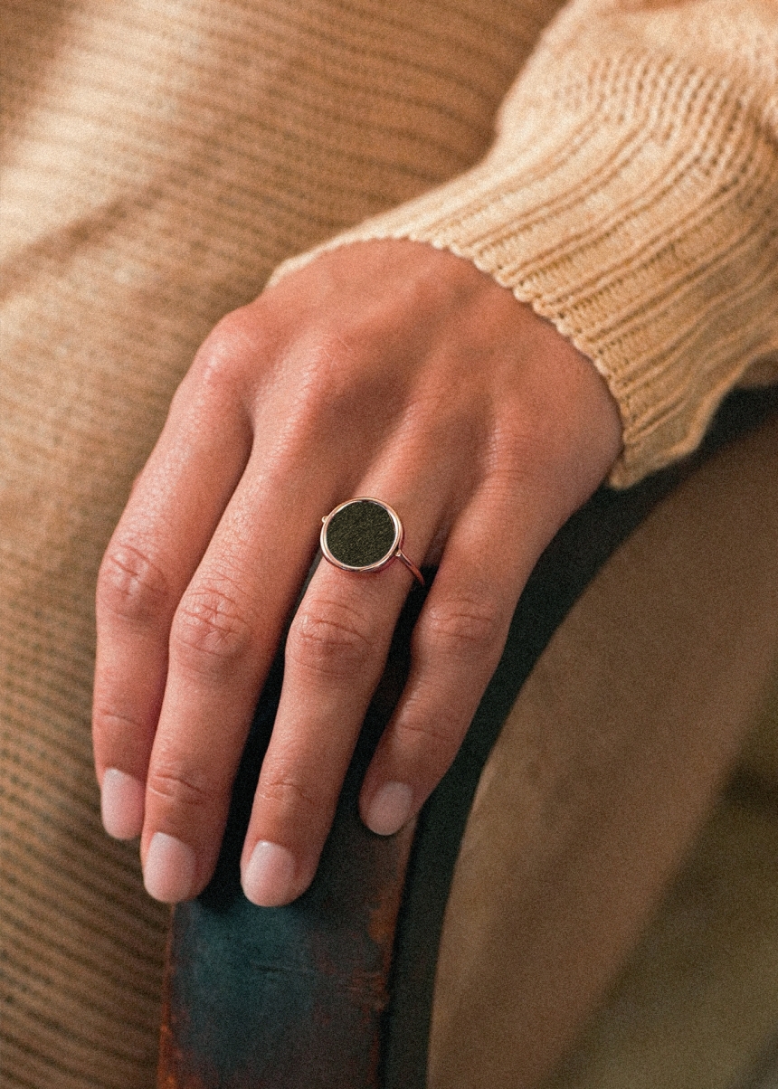 baby golden obsidian disc ring