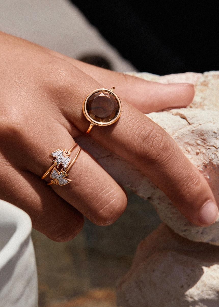 baby smoky quartz disc ring	