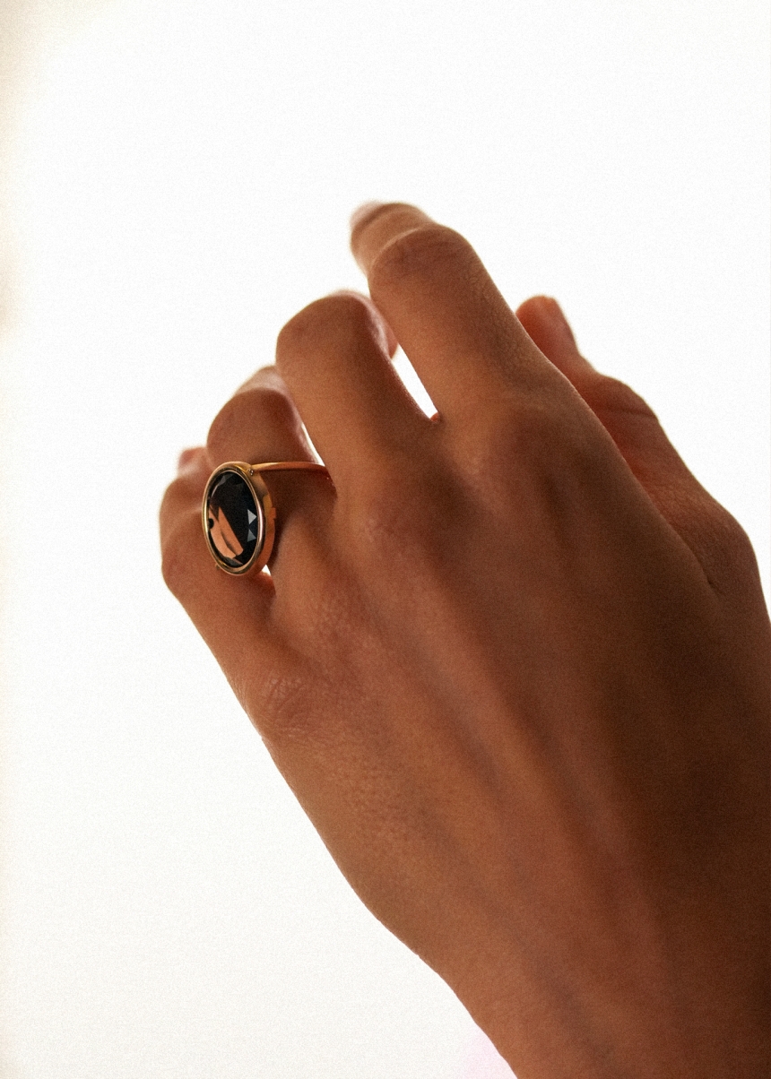 smoky quartz disc ring