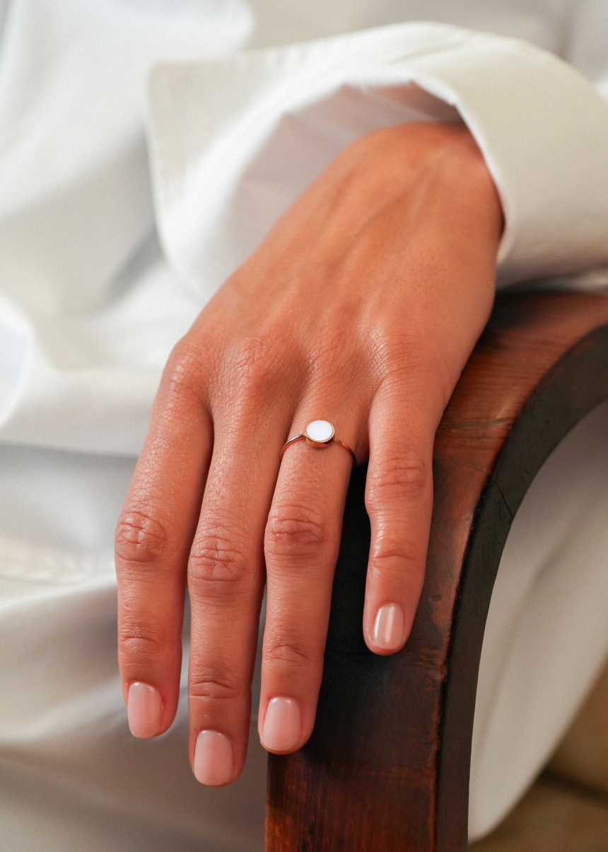 mini ever white agate disc ring