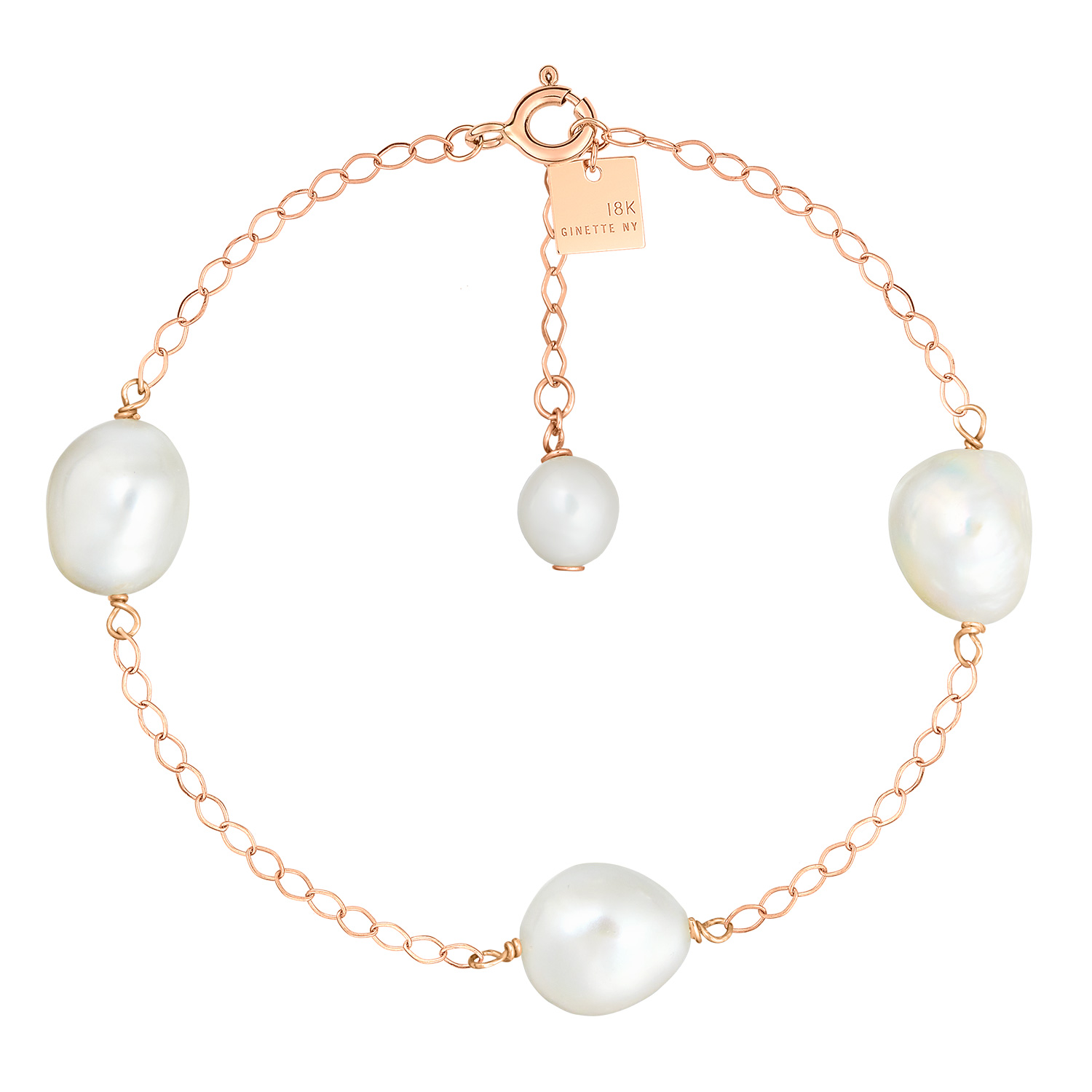 Ginette Ny Bead Chain Bracelet Pearl In Pink Gold